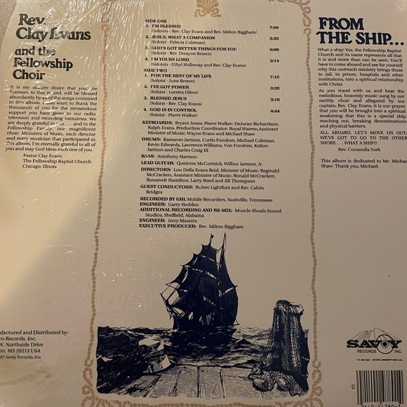 Rev. Clay Evans And The Fellowship Choir* – From The Ship 1985-not tested - Picture 3 of 5